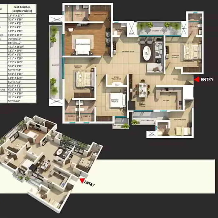 Gaur 22D floor plan 4 BhK